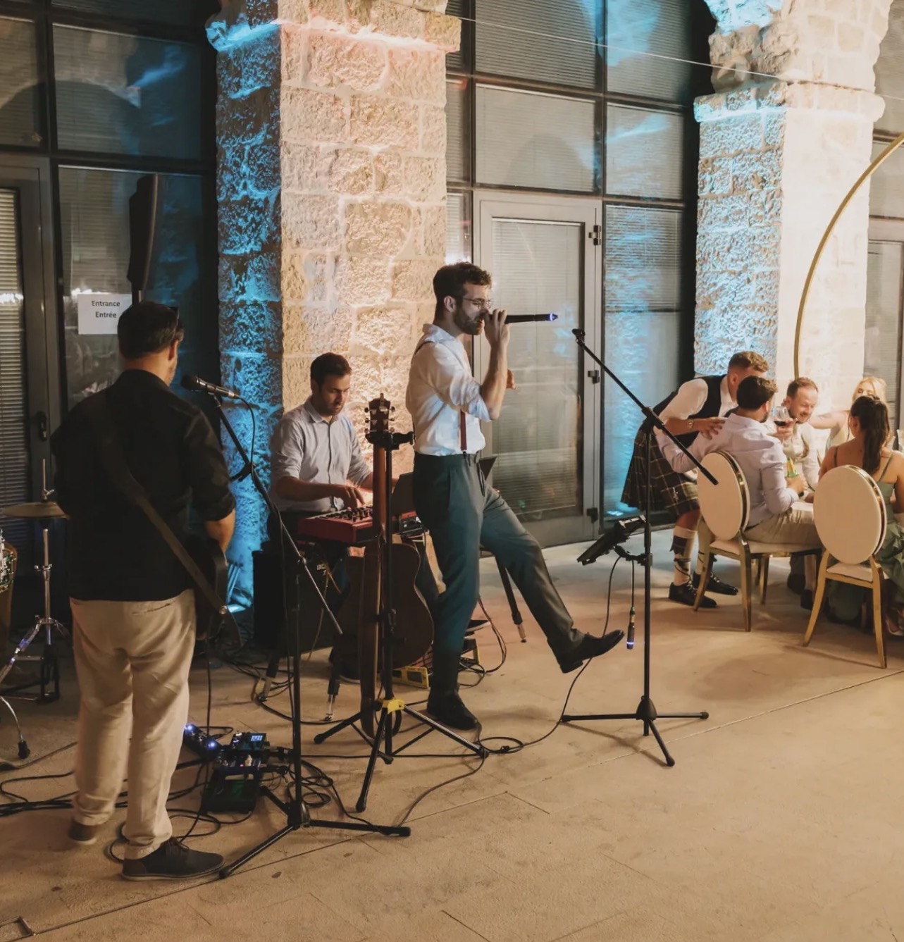 Live music performance by a four-member wedding band at a Dubrovnik destination wedding